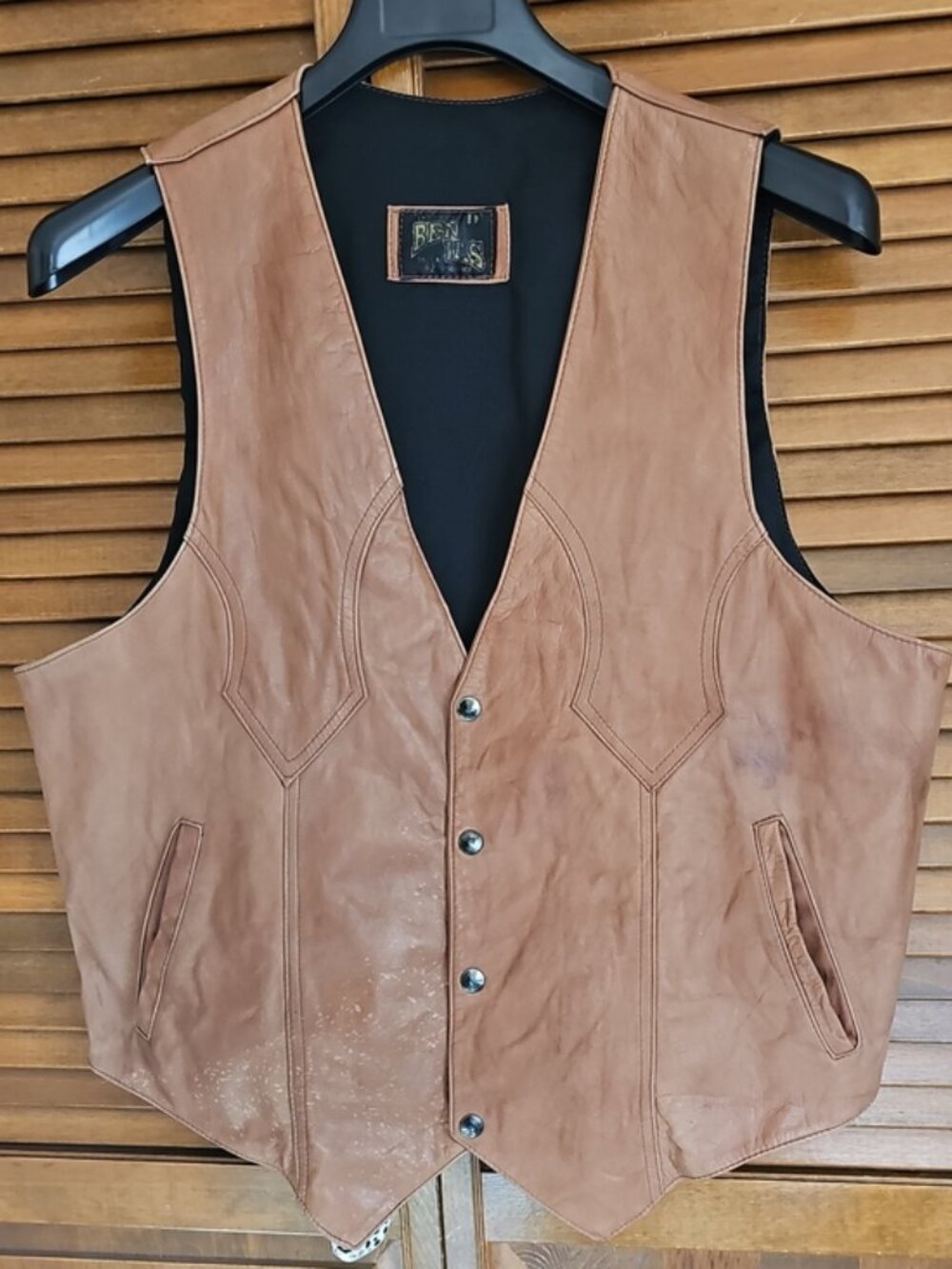 VTG Ben Jas Tan Brown Genuine Leather Western Motorcycle Vest Men's Size 42 ~L